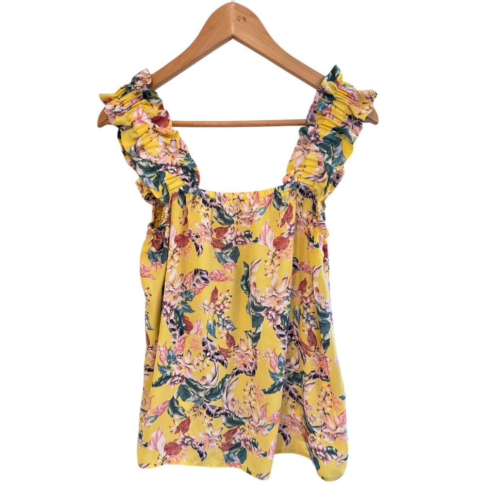 Ruffled Floral Square-Neck Camisole - Yellow